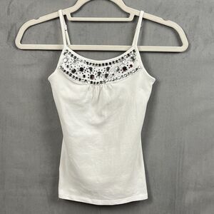 Justice Rhinestone Embellished White Cami Tank Top Girls Size 8